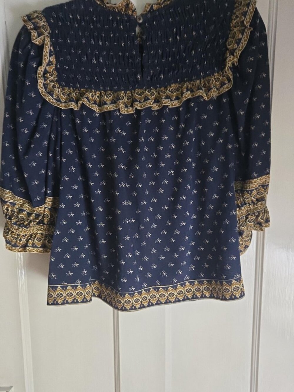 Sea New York Arlita Print Puff Sleeve Top in navy blue sz M - Picture 6 of 8